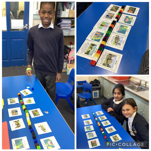 Y4 children creating timelines in their history lesson.